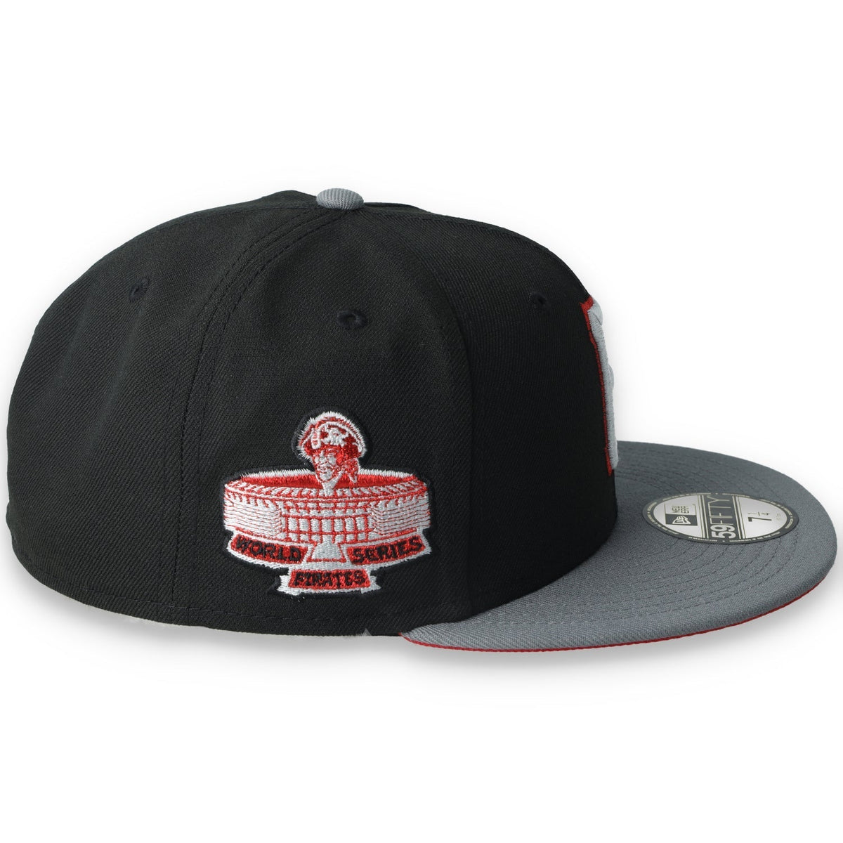 New Era Pittsburgh Pirates World Series Side Patch Metallic 59FIFTY Fitted Hat- Black/Grey/Red