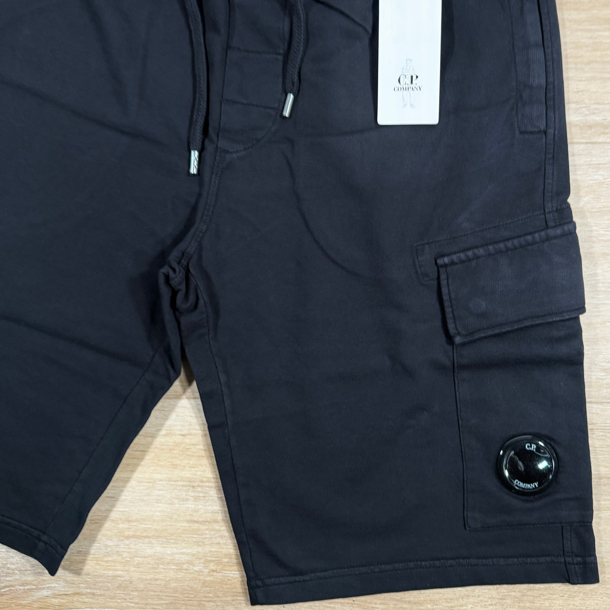 C.P. Company Light Fleece Cargo Lens Shorts in Black