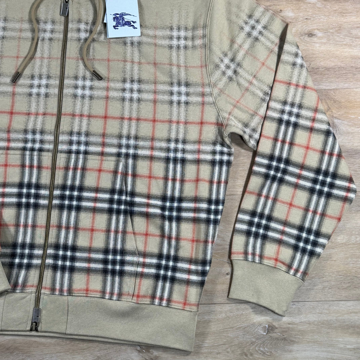 Burberry Gradient Check Zip Hoodie in Sand Beige