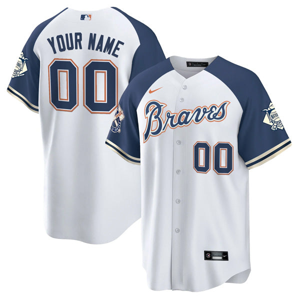 Custom Atlanta Braves Peaches n Cream Alternate Jersey - Navy