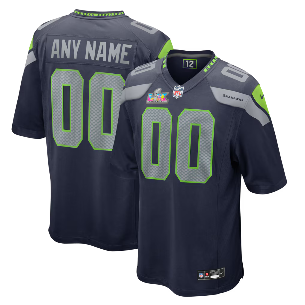 Custom Seattle Seahawks Super Bowl LX Patch Jersey - College Navy