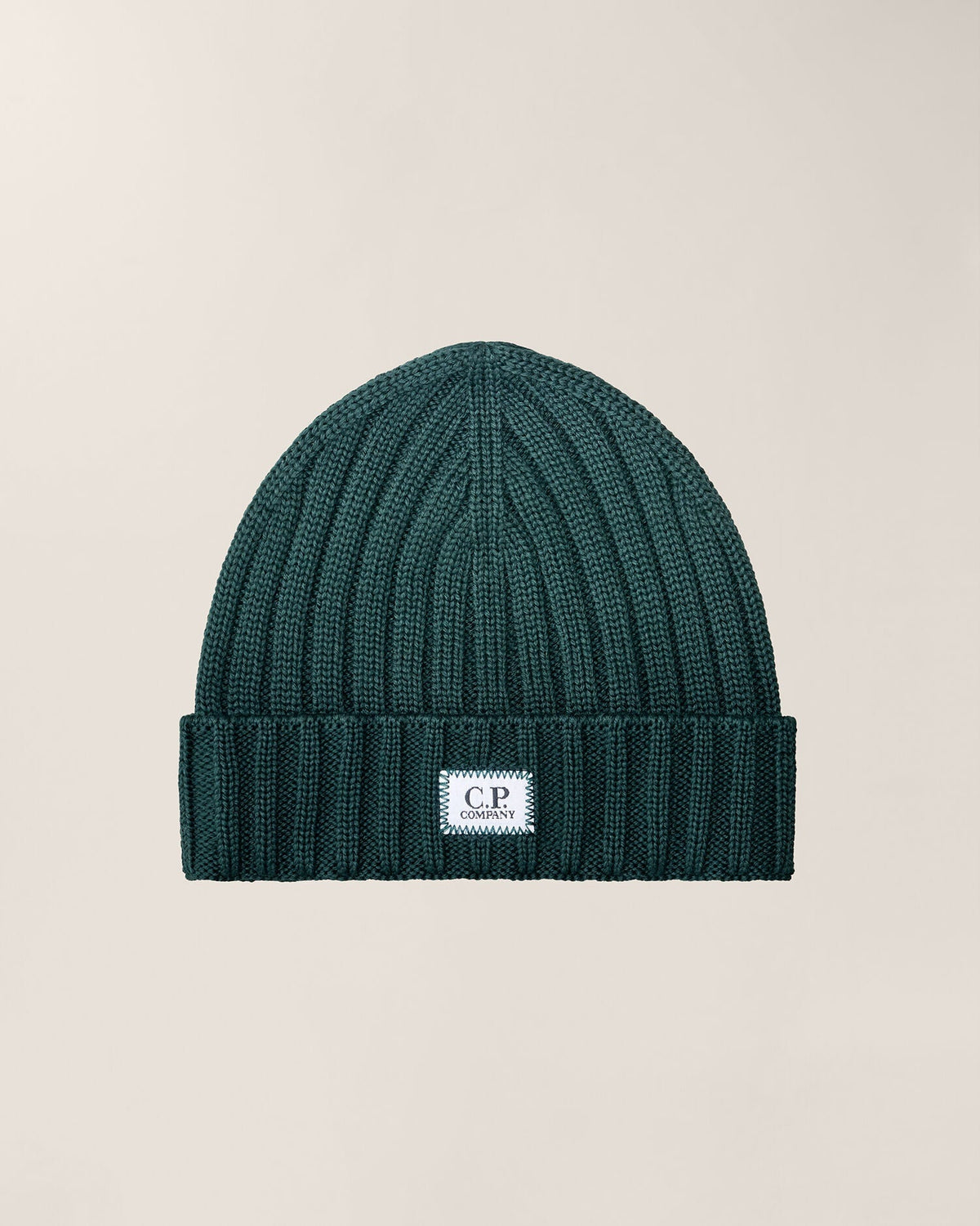 C.P. Company Extra Fine Merino Wool Logo Beanie in Ponderosa Pine - Green