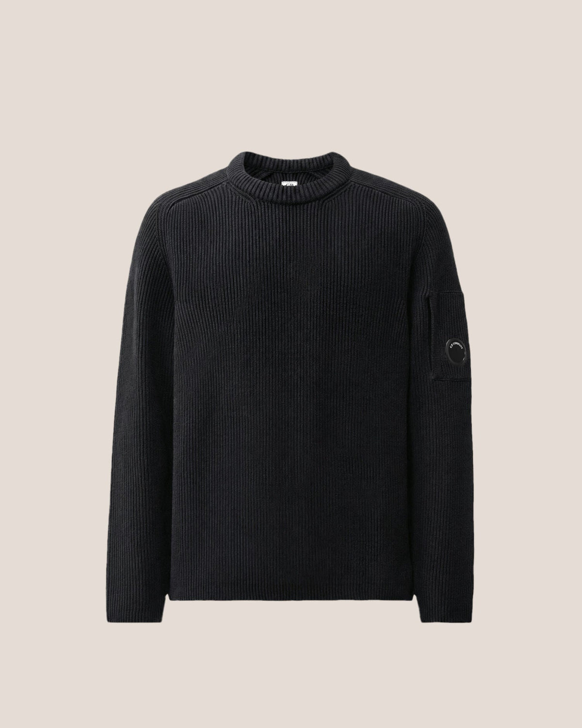 C.P. Company Full Rib Cotton Lens Crewneck Sweater in Black