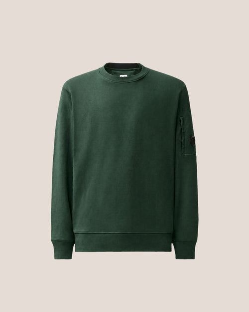 C.P. Company Diagonal Raised Fleece Crewneck Lens Sweatshirt in Ponderosa Pine - Green