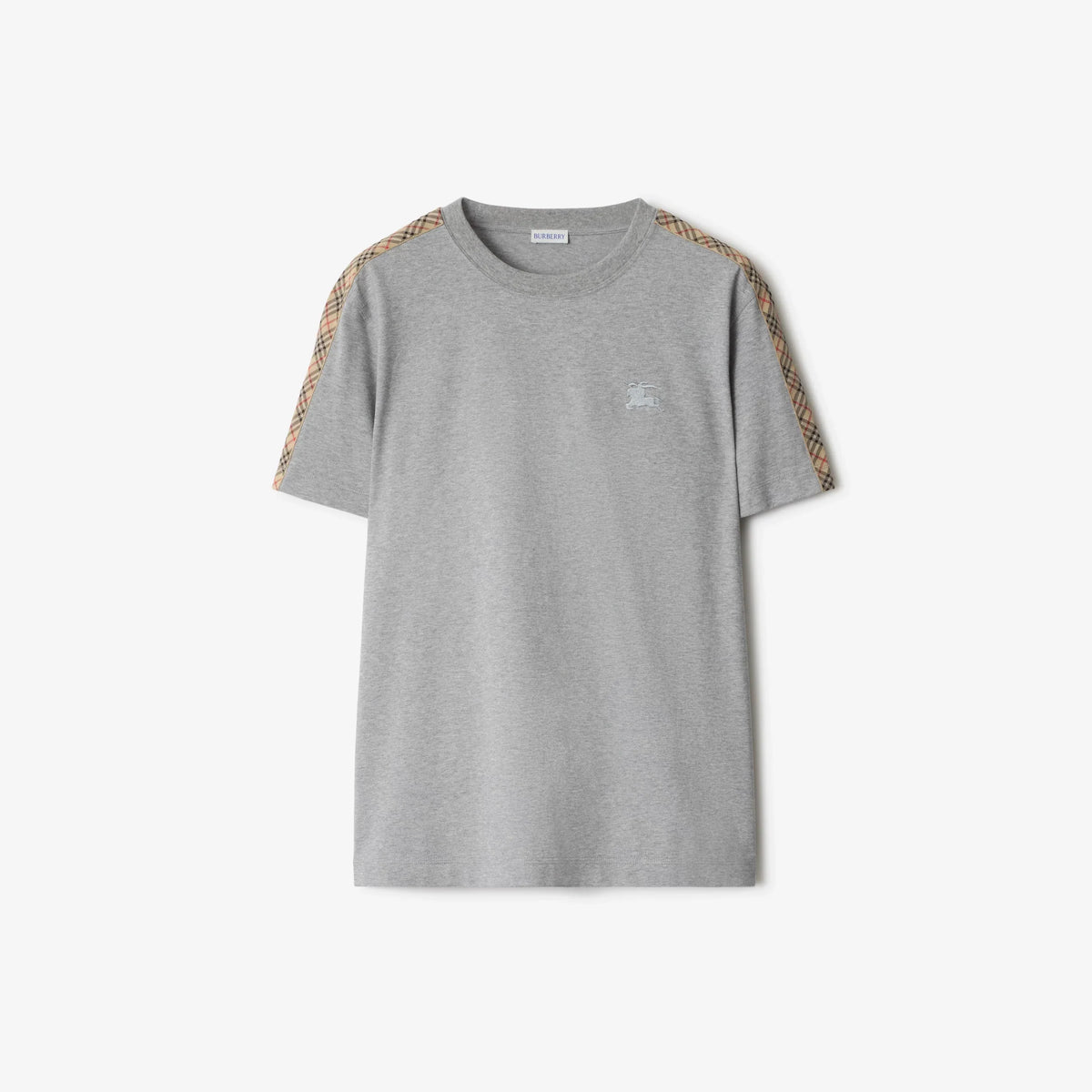 Burberry Check Trim T-Shirt in Pale Grey
