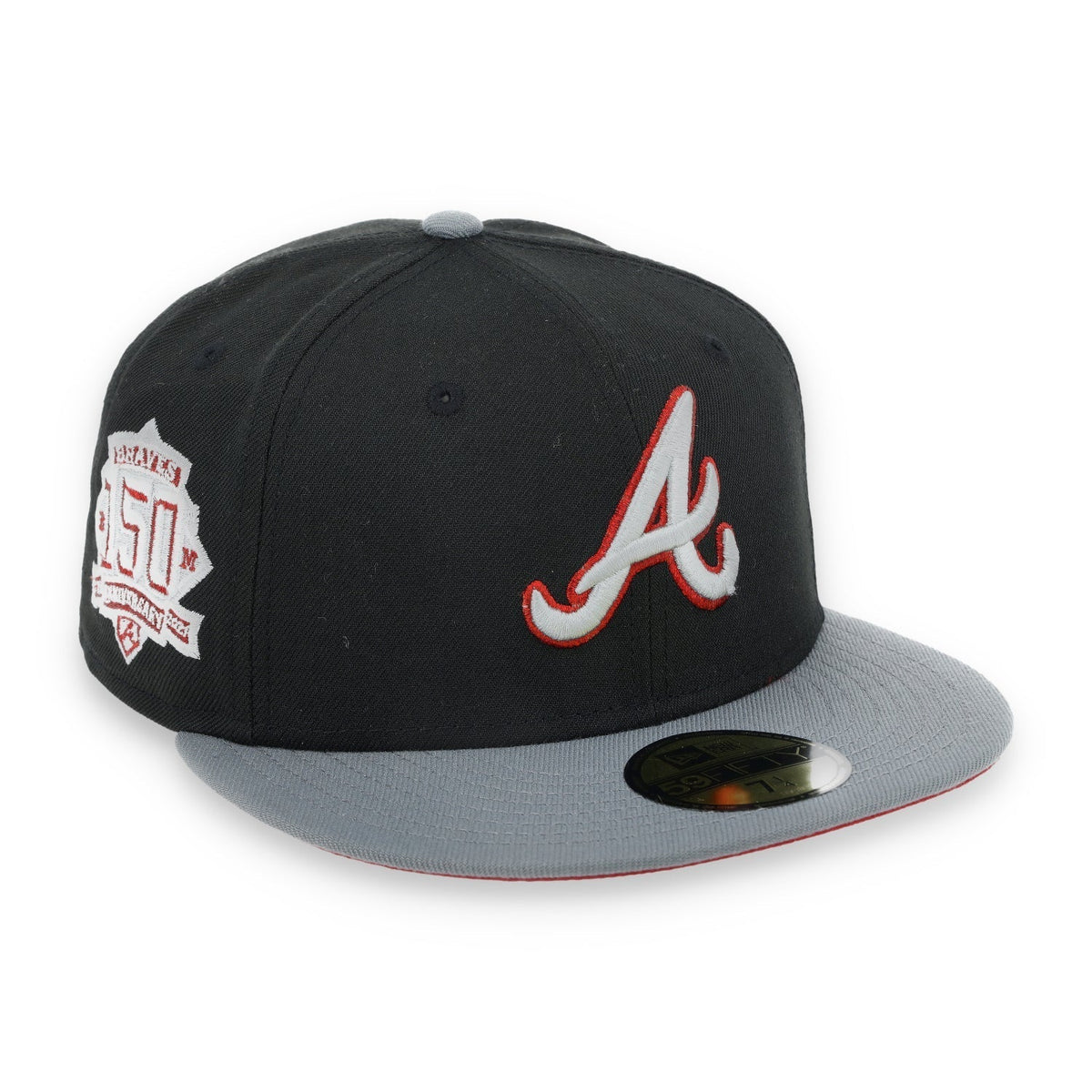 New Era Atlanta Braves 150th Anniversary Series Side Patch Metallic 59FIFTY Fitted Hat- Black/Grey/Red