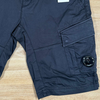 C.P. Company Stretch Sateen Cargo Lens Shorts in Navy