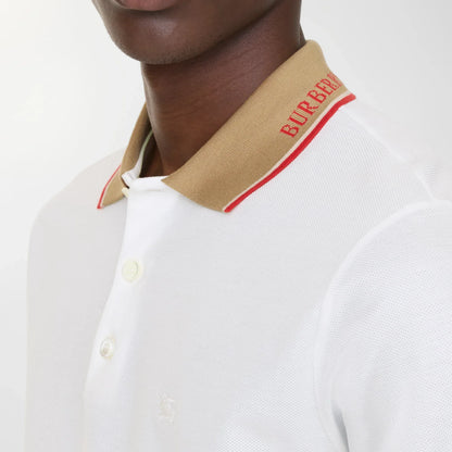 Burberry Evan Check Trim Polo Shirt in Chalk