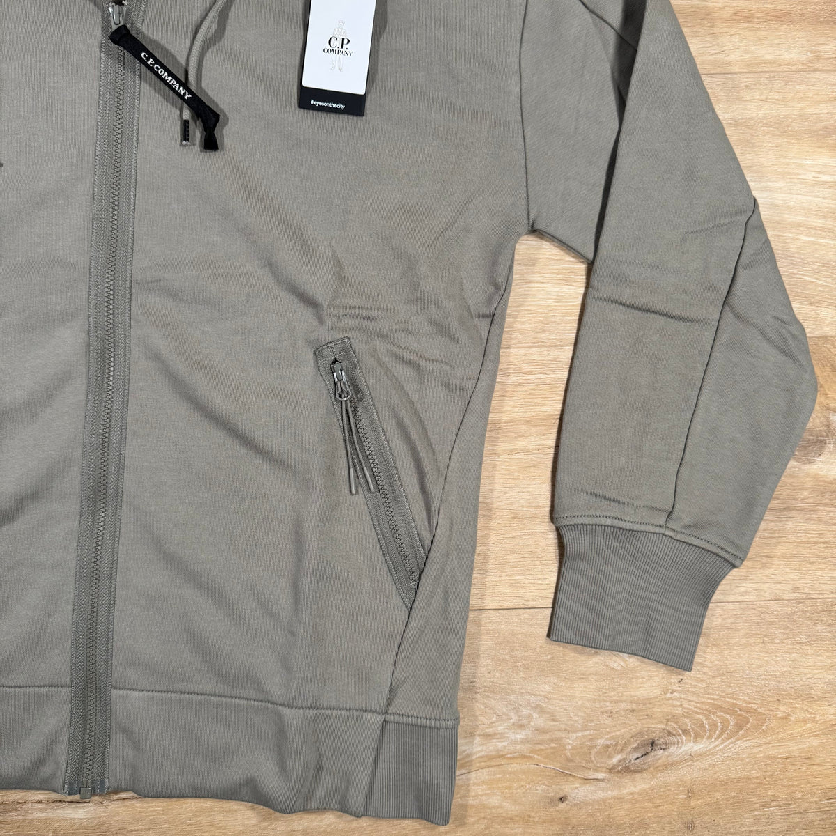 C.P. Company Diagonal Raised Fleece Goggle Hoodie in Fungi Grey