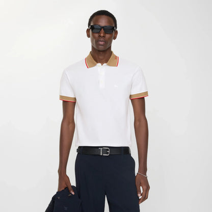 Burberry Evan Check Trim Polo Shirt in Chalk