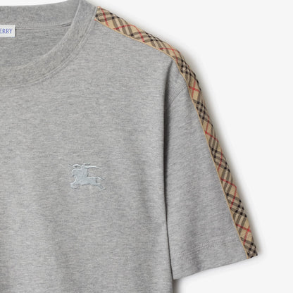 Burberry Check Trim T-Shirt in Pale Grey