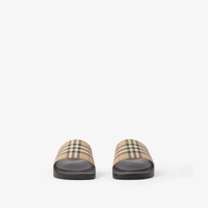 Burberry Furley Check Slides in Archive Beige