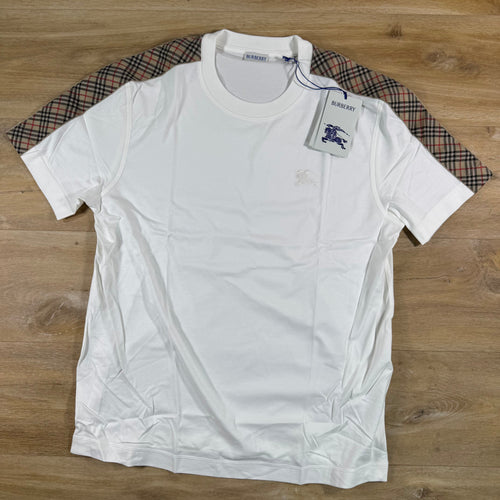 Burberry Check Trim T-Shirt in Chalk White