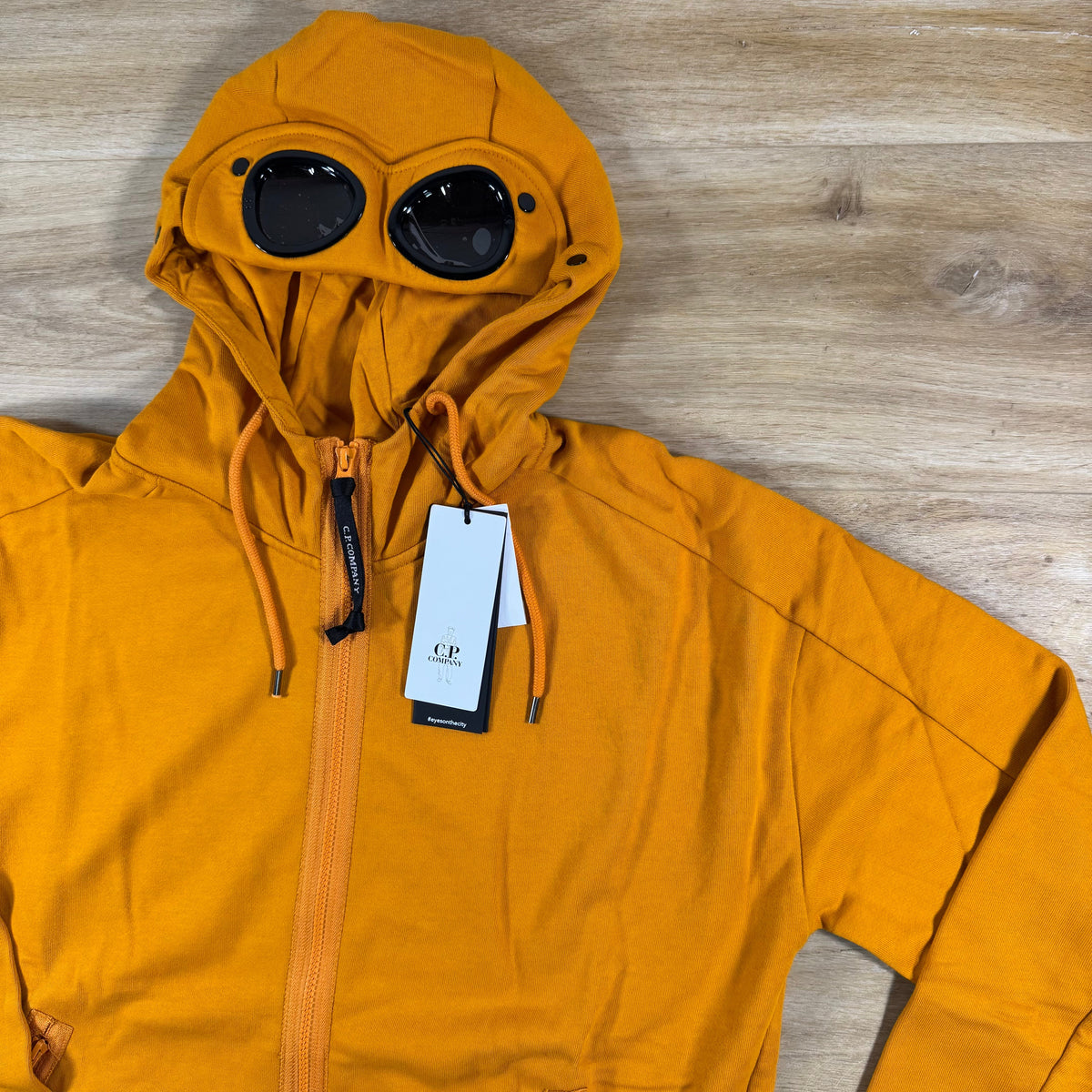 C.P. Company Diagonal Raised Fleece Goggle Hoodie in Desert Sun - Orange