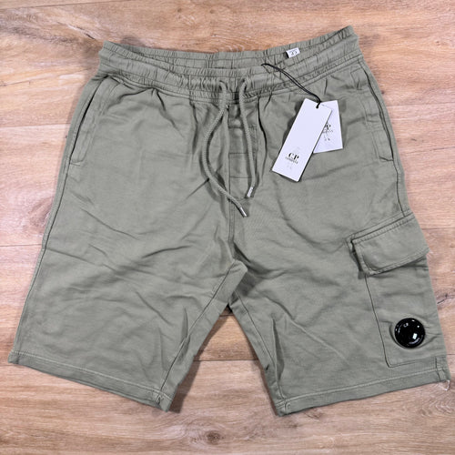 C.P. Company Light Fleece Cargo Lens Shorts in Moss Gray - Green