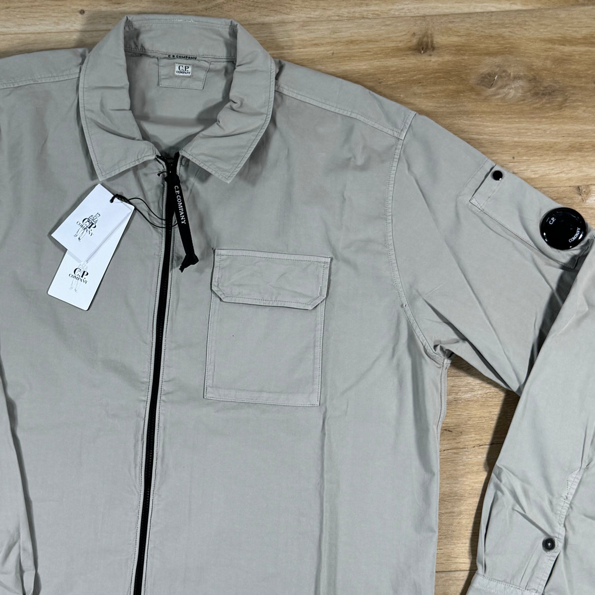 C.P. Company Organic Gabardine Lens Overshirt in Dove