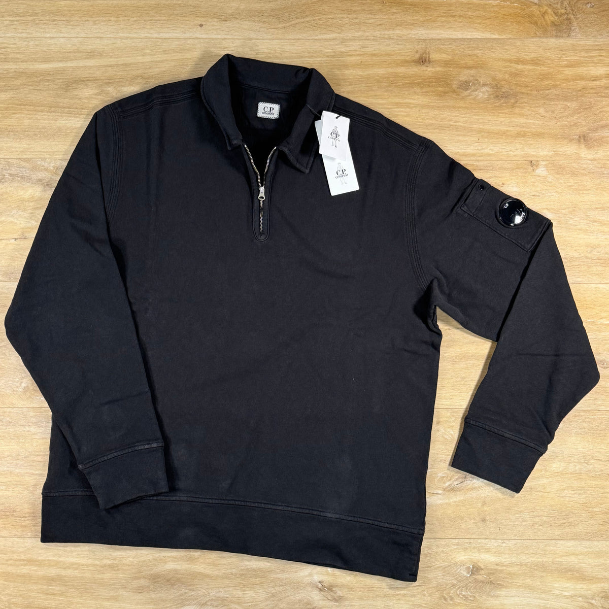 C.P. Company Malfile Fleece Half-Zip Lens Sweatshirt in Black