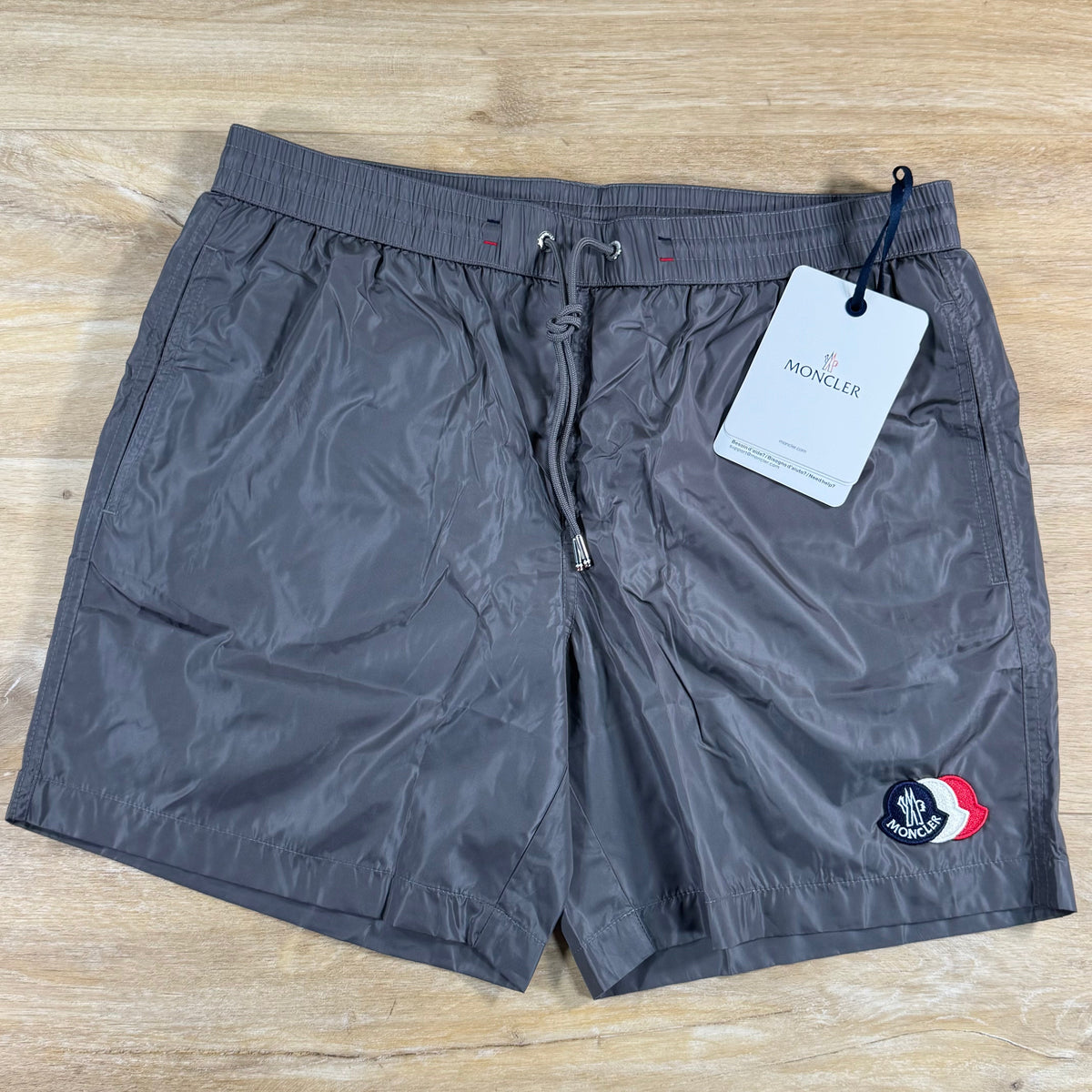 Moncler Tricolor Logo Patch Swim Shorts in Grey