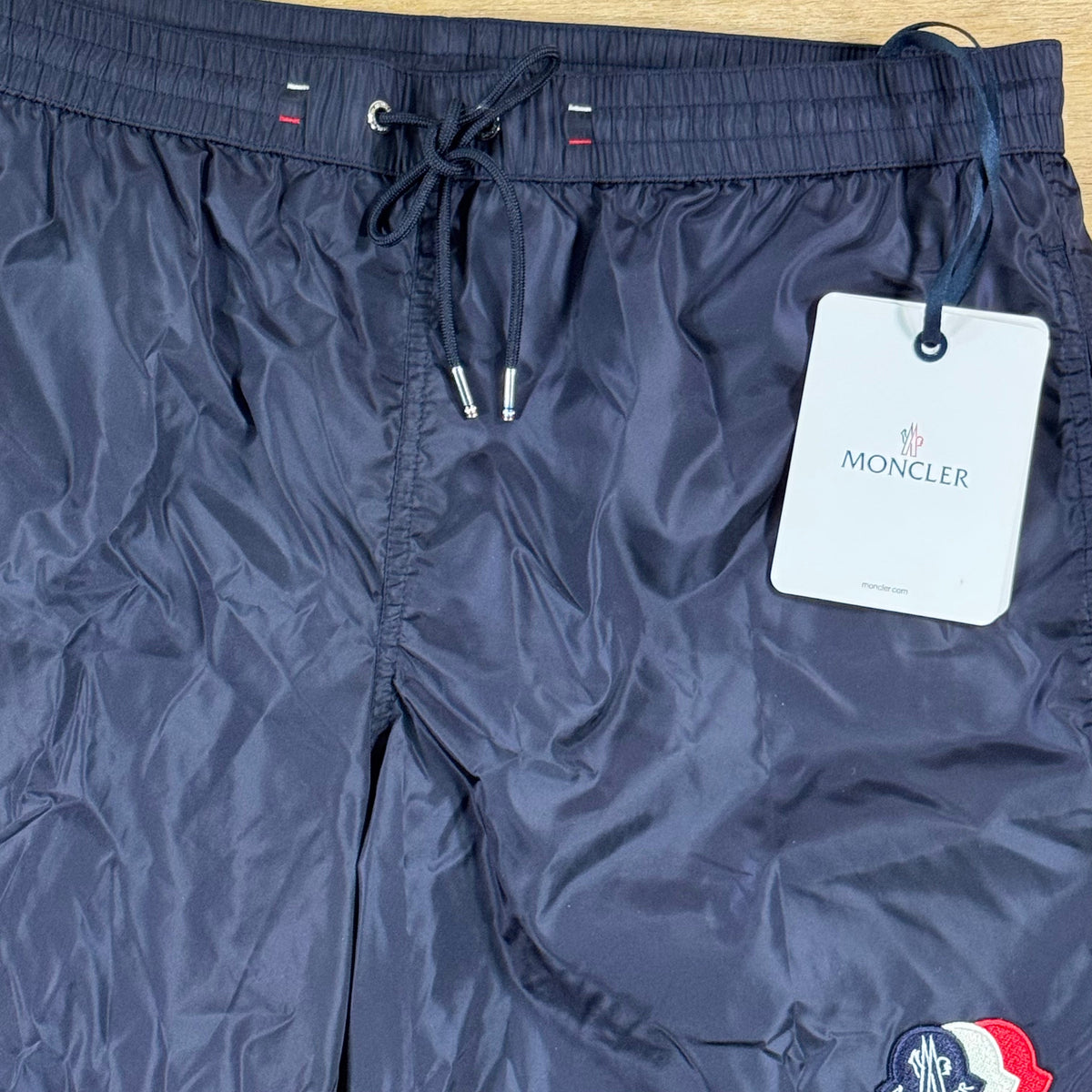 Moncler Tricolor Logo Patch Swim Shorts in Navy