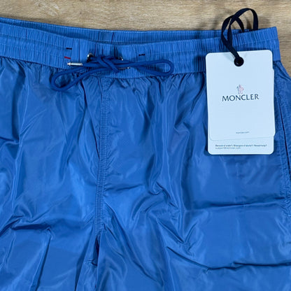 Moncler Tricolor Logo Patch Swim Shorts in Sky Blue