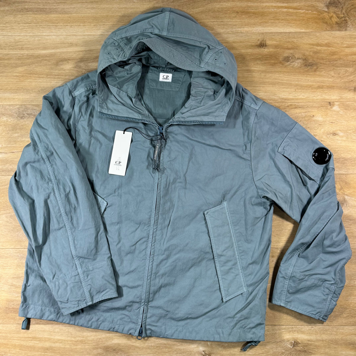 C.P. Company Twill Hooded Lens Jacket in Silver Blue