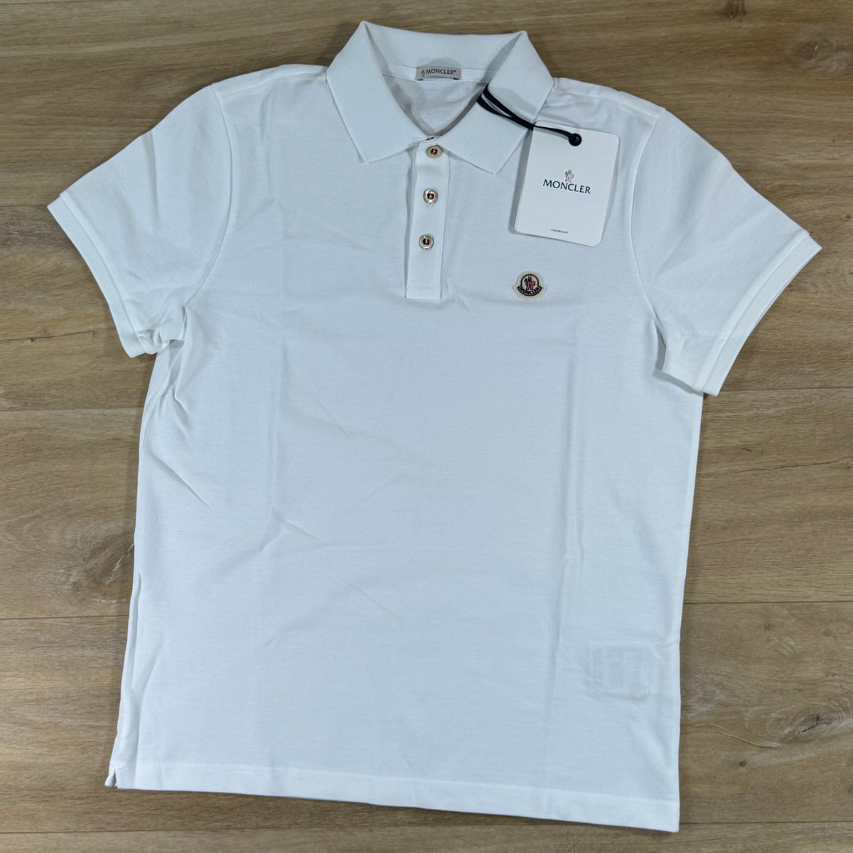 Moncler Logo Patch Cotton Polo Shirt in Optical White