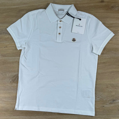 Moncler Logo Patch Cotton Polo Shirt in Optical White