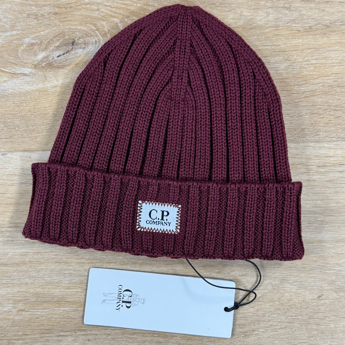 C.P. Company Extra Fine Merino Wool Logo Beanie in Andorra - Red