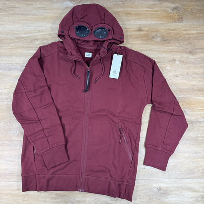C.P. Company Diagonal Raised Fleece Goggle Hoodie in Andorra - Red