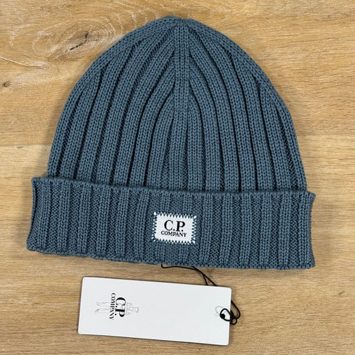 C.P. Company Extra Fine Merino Wool Logo Beanie in Orion Blue