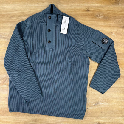C.P. Company Full Rib Cotton Half Button Lens Sweater in Orion Blue