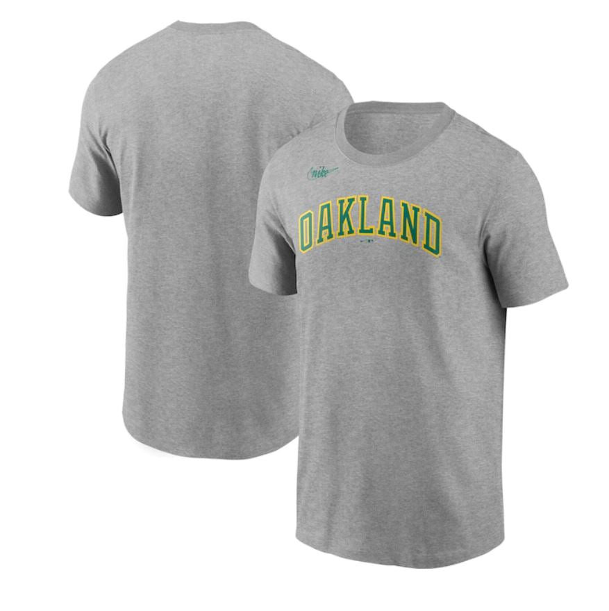 Men's Nike Heathered Oakland Athletics Cooperstown Collection Wordmark T-Shirt- GREY