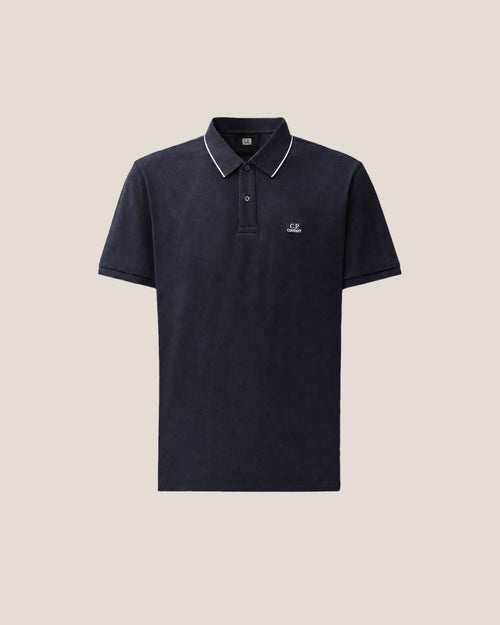 C.P. Company Stretch Piquet Striped Collar Polo Shirt in Navy