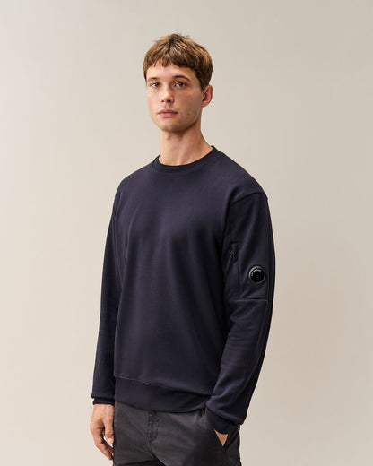 C.P. Company Diagonal Raised Fleece Crewneck Lens Sweatshirt in Navy