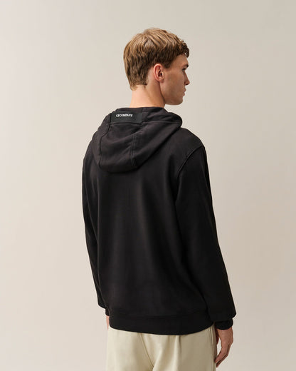C.P. Company Diagonal Raised Fleece Lens Hoodie in Black