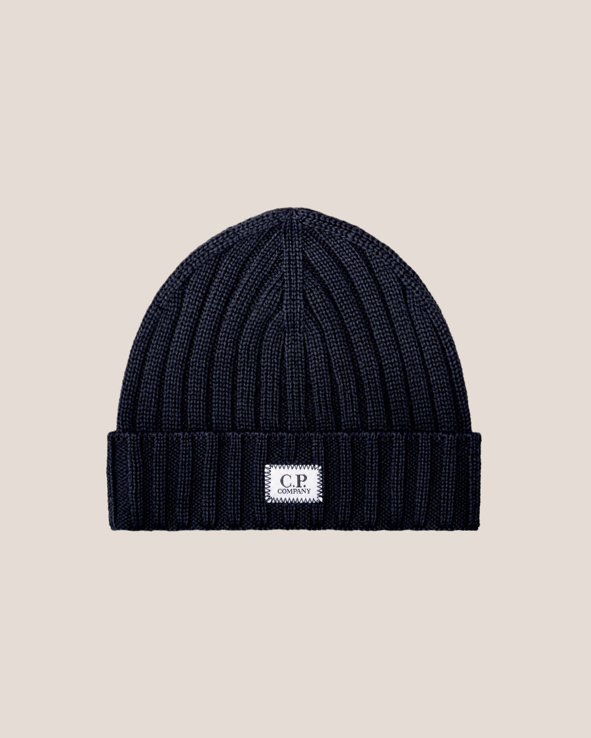 C.P. Company Extra Fine Merino Wool Logo Beanie in Navy