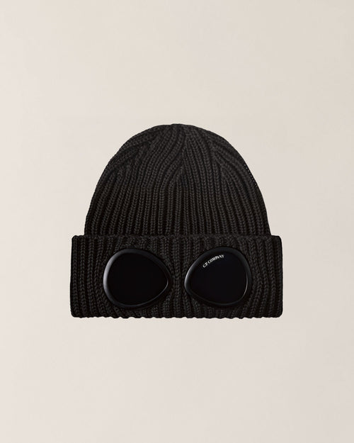 C.P. Company Extra Fine Merino Wool Goggle Beanie in Black