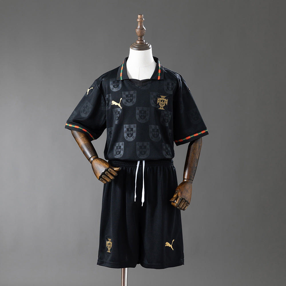 Kids Portugal Jersey 25/26 Black Football Kit