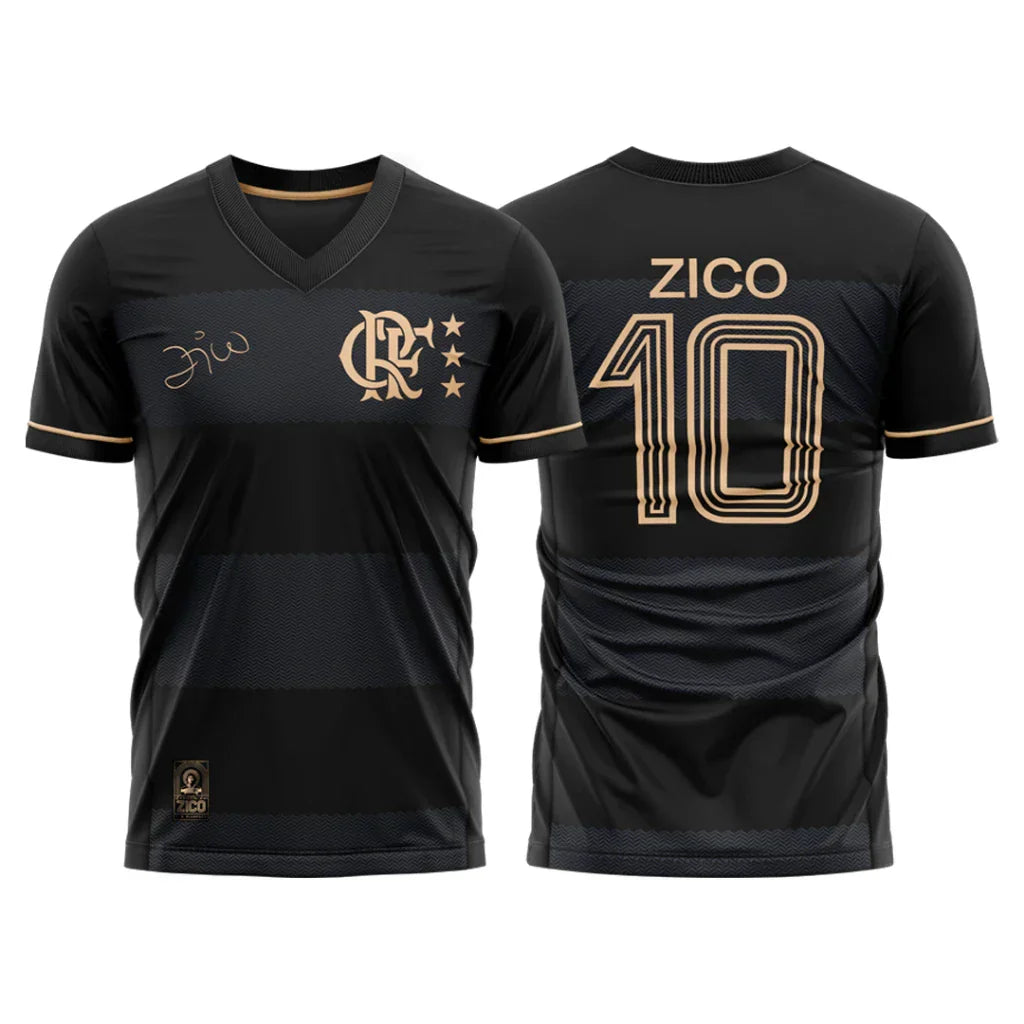 Camisa Flamengo Zico 1981 Preto e Ouro Retrô Masculina - Zico #10