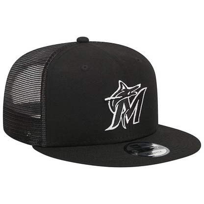 New Era Miami Marlins 9FIFTYTrucker Snapback Hat-Black/White