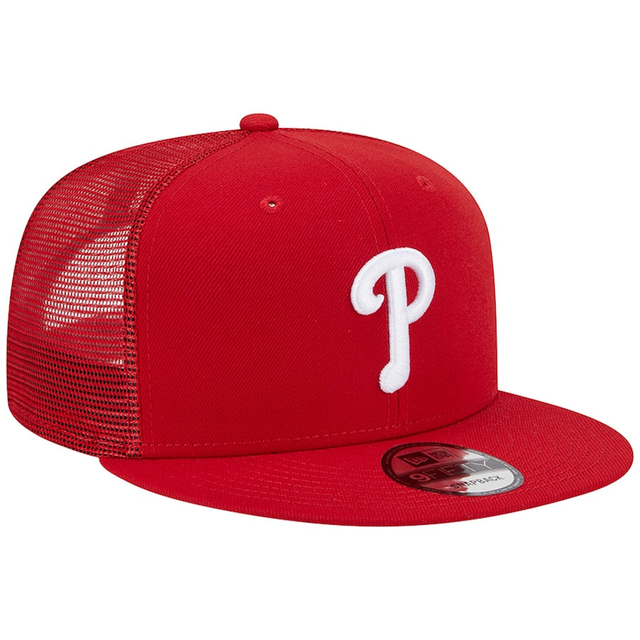 New Era Philadelphia Phillies Team Color 9FIFTY Truckers Snapback Hat-Red