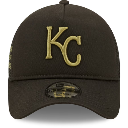 New Era Kansas City Royals x Alpha Industries A-Frame 9FORTY Trucker Snapback Hat-Black