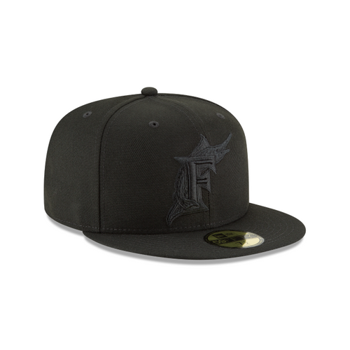 New Era Florida Marlins 59FIFTY Fitted Hat- BLACK ON BLACK