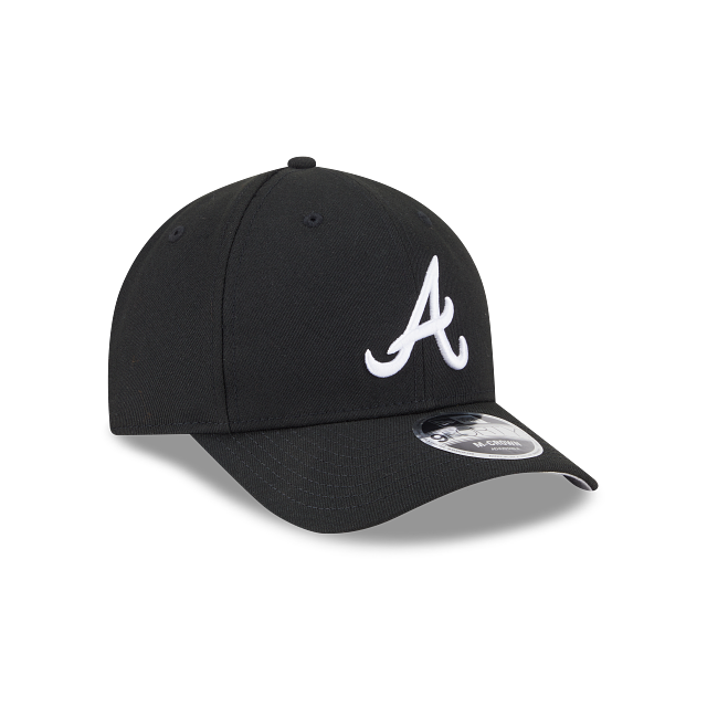 New Era Atlanta Braves Logo Essentials M-Crown A Frame 9FORTY Adjustable Hat-BLACK/WHITE