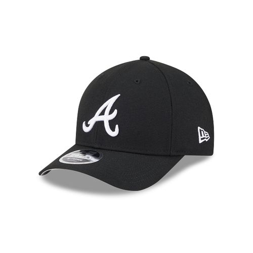 New Era Atlanta Braves Logo Essentials M-Crown A Frame 9FORTY Adjustable Hat-BLACK/WHITE